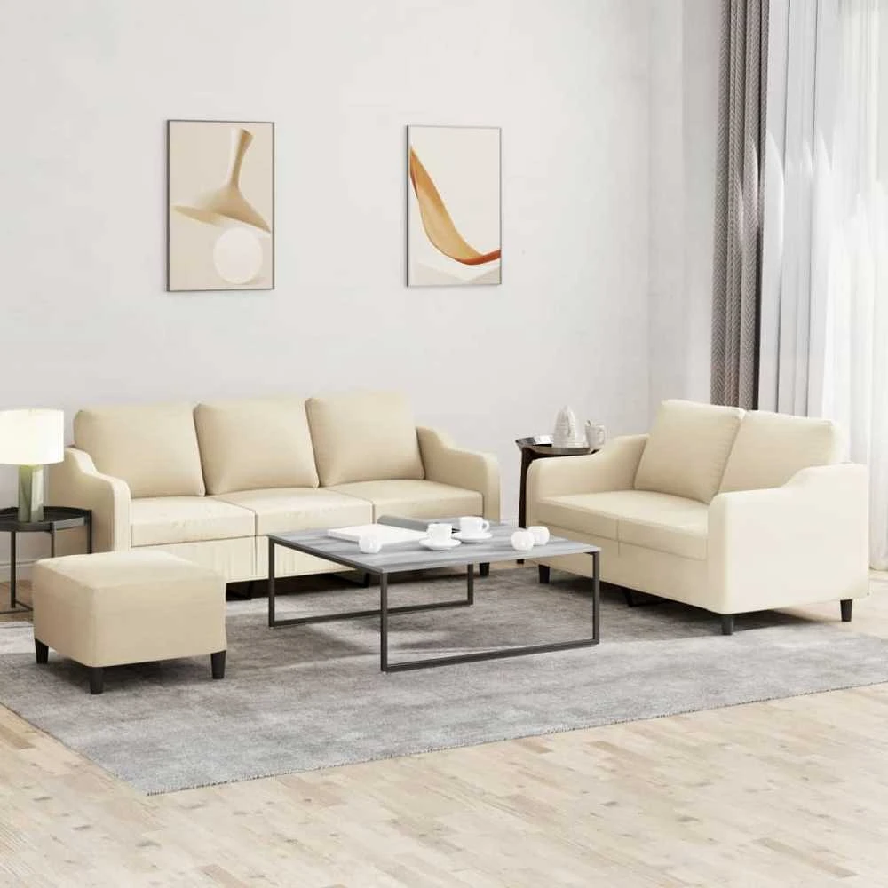 Sofa Sofos komplektas su pagalvėlėmis, 3 dalių, kreminis, audinys