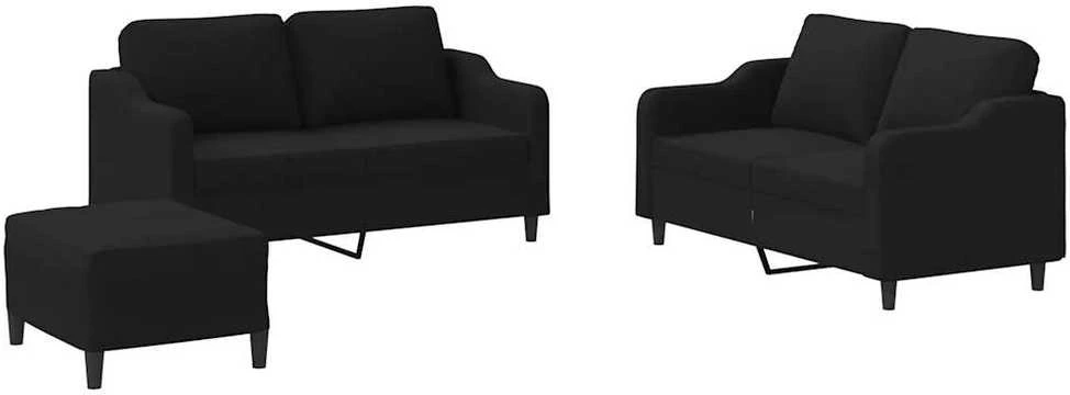 Sofa Sofos komplektas su pagalvėlėmis, 3 dalių, juodas, audinys
