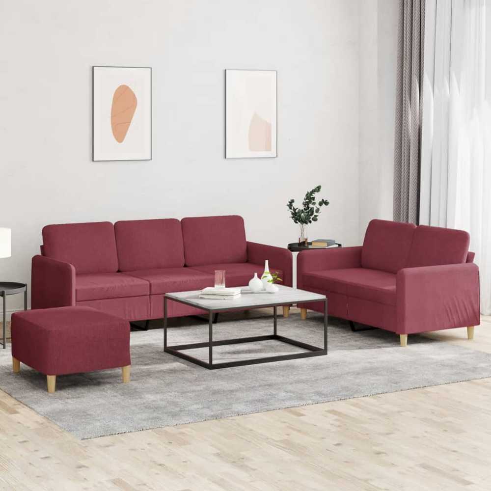 Sofa Sofos komplektas su pagalvėlėmis, 3 dalių, vyno, audinys