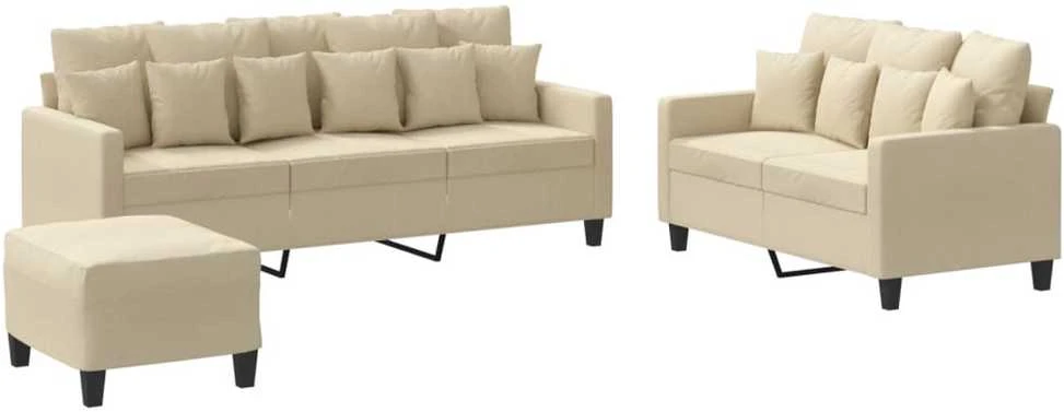 Sofa Sofos komplektas su pagalvėlėmis, 3 dalių, kreminis, audinys