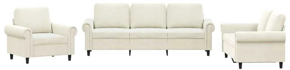 Sofa Sofos komplektas su pagalvėlėmis, 3 dalių, kreminis, aksomas