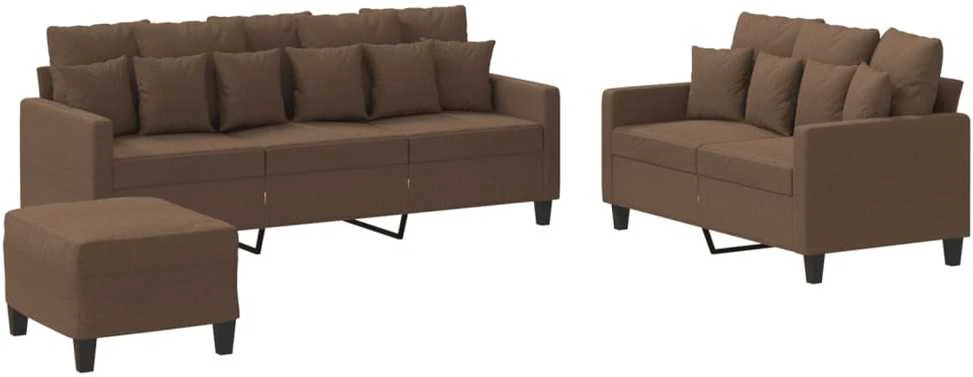 Sofa Sofos komplektas su pagalvėlėmis, 3 dalių, rudas, audinys