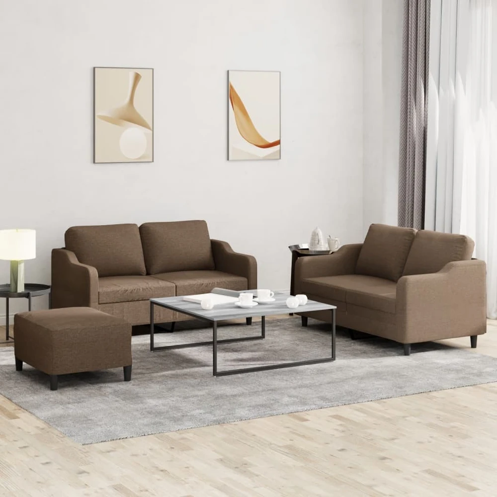 Sofa Sofos komplektas su pagalvėlėmis, 3 dalių, rudas, audinys