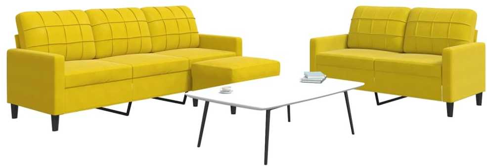 Sofa Sofos komplektas su pagalvėlėmis, 3 dalių, geltonas, aksomas