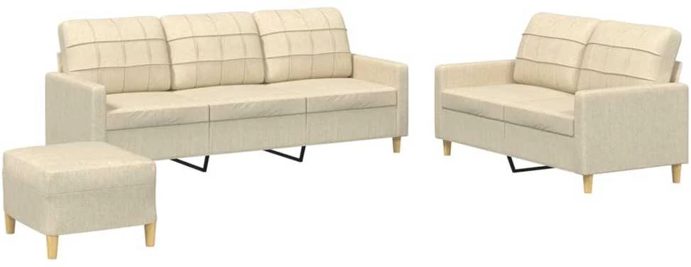 Sofa Sofos komplektas su pagalvėlėmis, 3 dalių, kreminis, audinys
