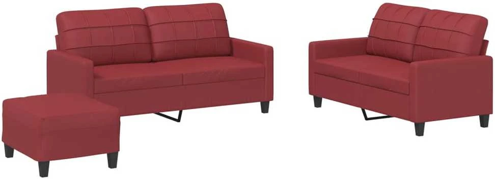 Sofa Sofos komplektas su pagalvėlėmis, 3 dalių, vyno, dirbtinė oda