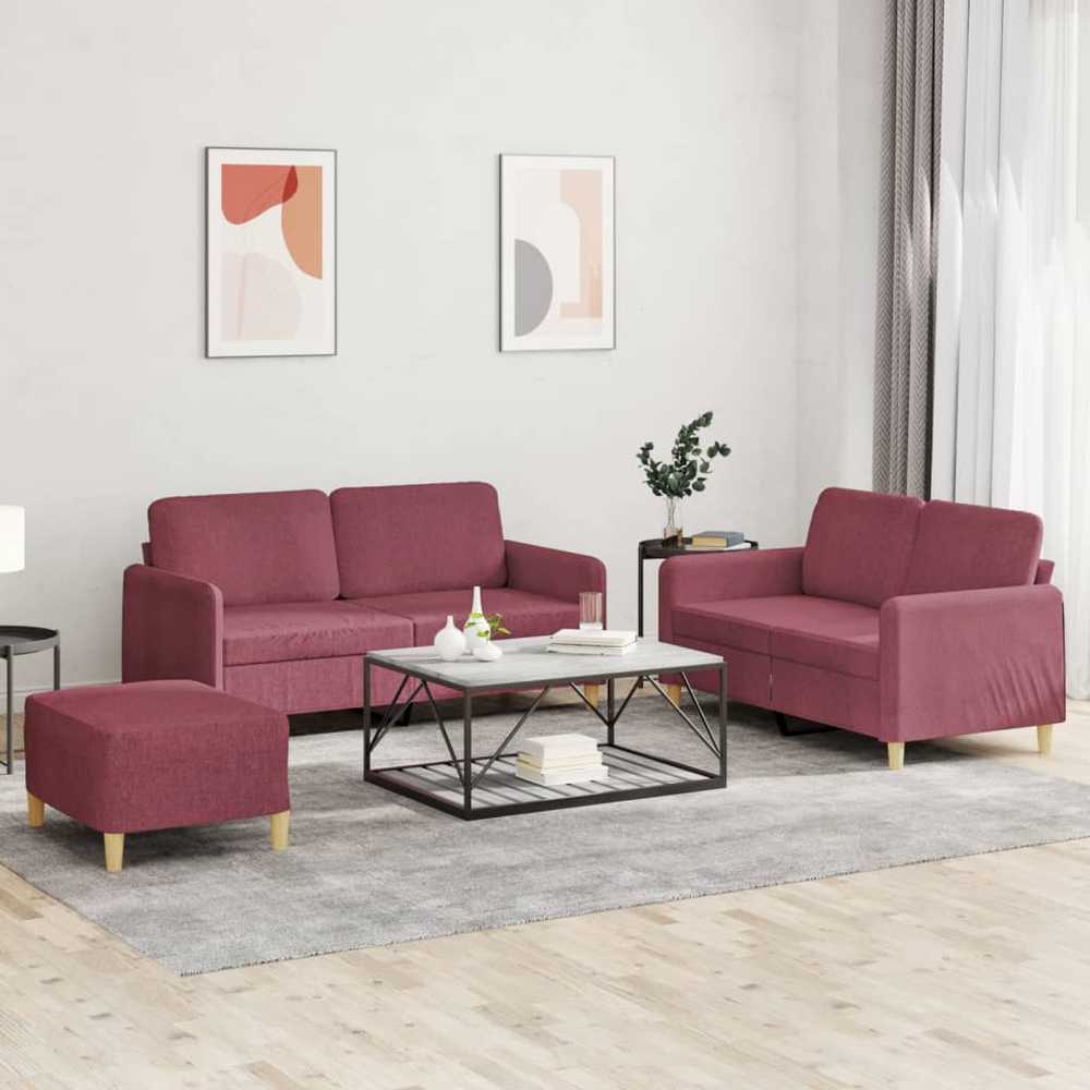 Sofa Sofos komplektas su pagalvėlėmis, 3 dalių, vyno, audinys