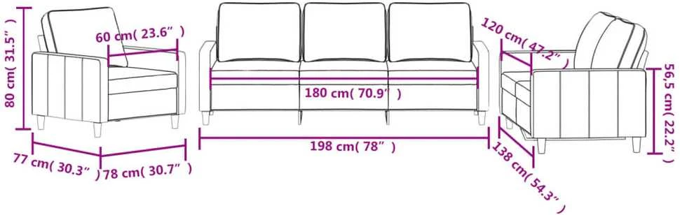 Sofa Sofos komplektas su pagalvėlėmis, 3 dalių, kreminis, aksomas