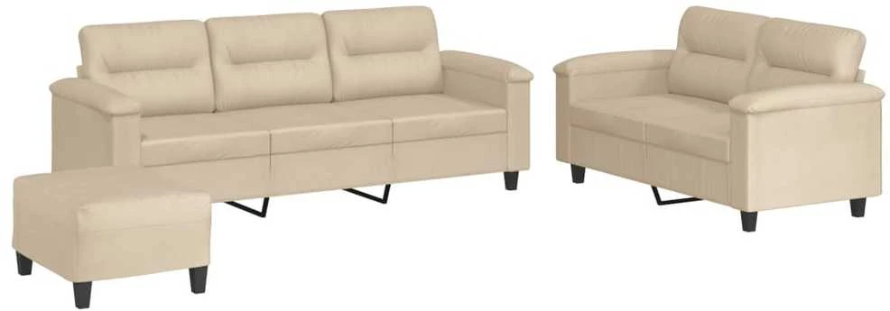 Sofa Sofos komplektas su pagalvėlėmis, 3 dalių, kreminis, audinys