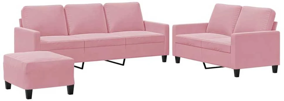 Sofa Sofos komplektas su pagalvėlėmis, 3 dalių, rožinis, aksomas