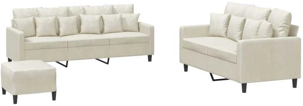Sofa Sofos komplektas su pagalvėlėmis, 3 dalių, kreminis, aksomas