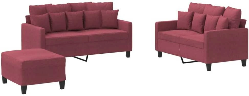Sofa Sofos komplektas su pagalvėlėmis, 3 dalių, vyno, audinys
