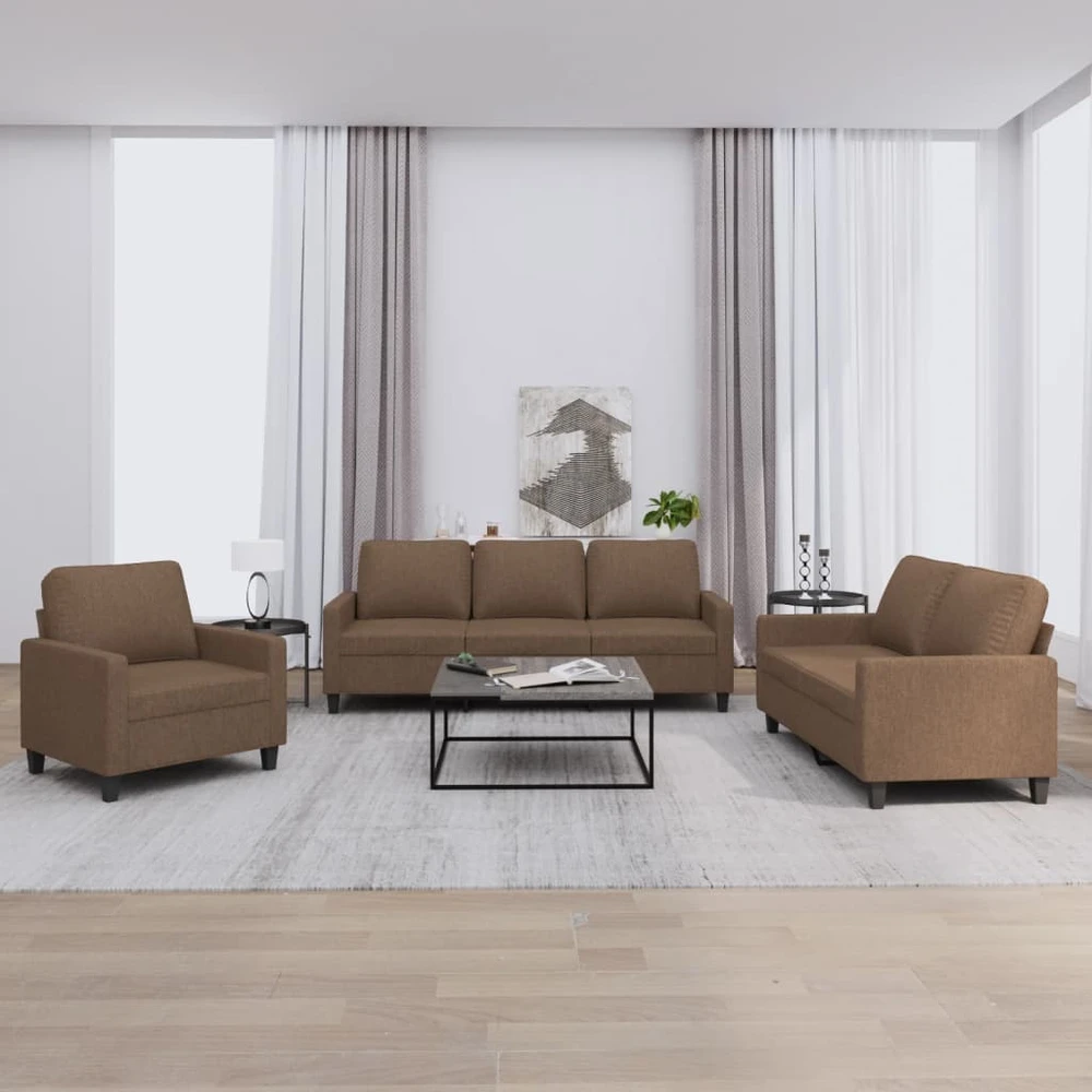 Sofa Sofos komplektas su pagalvėlėmis, 3 dalių, rudas, audinys