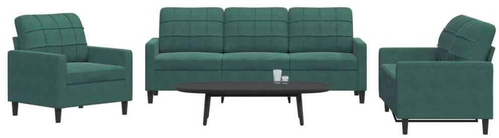 Sofa Sofos komplektas su pagalvėlėmis, 3 dalių, žalias, aksomas