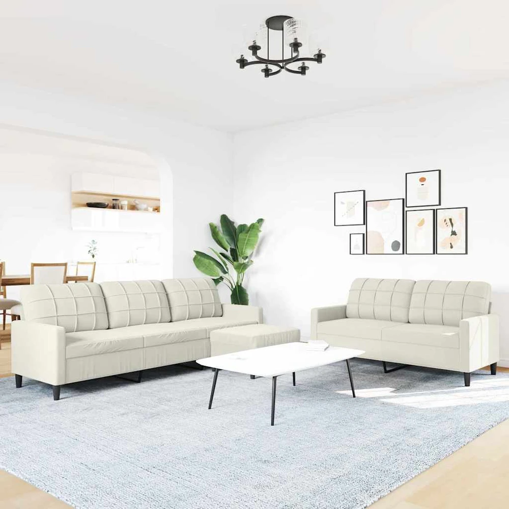 Sofa Sofos komplektas su pagalvėlėmis, 3 dalių, kreminis, aksomas