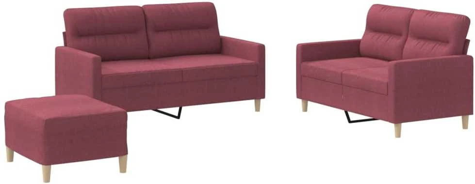 Sofa Sofos komplektas su pagalvėlėmis, 3 dalių, vyno, audinys