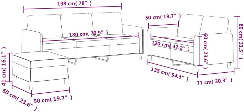 Sofa Sofos komplektas su pagalvėlėmis, 3 dalių, kreminis, audinys