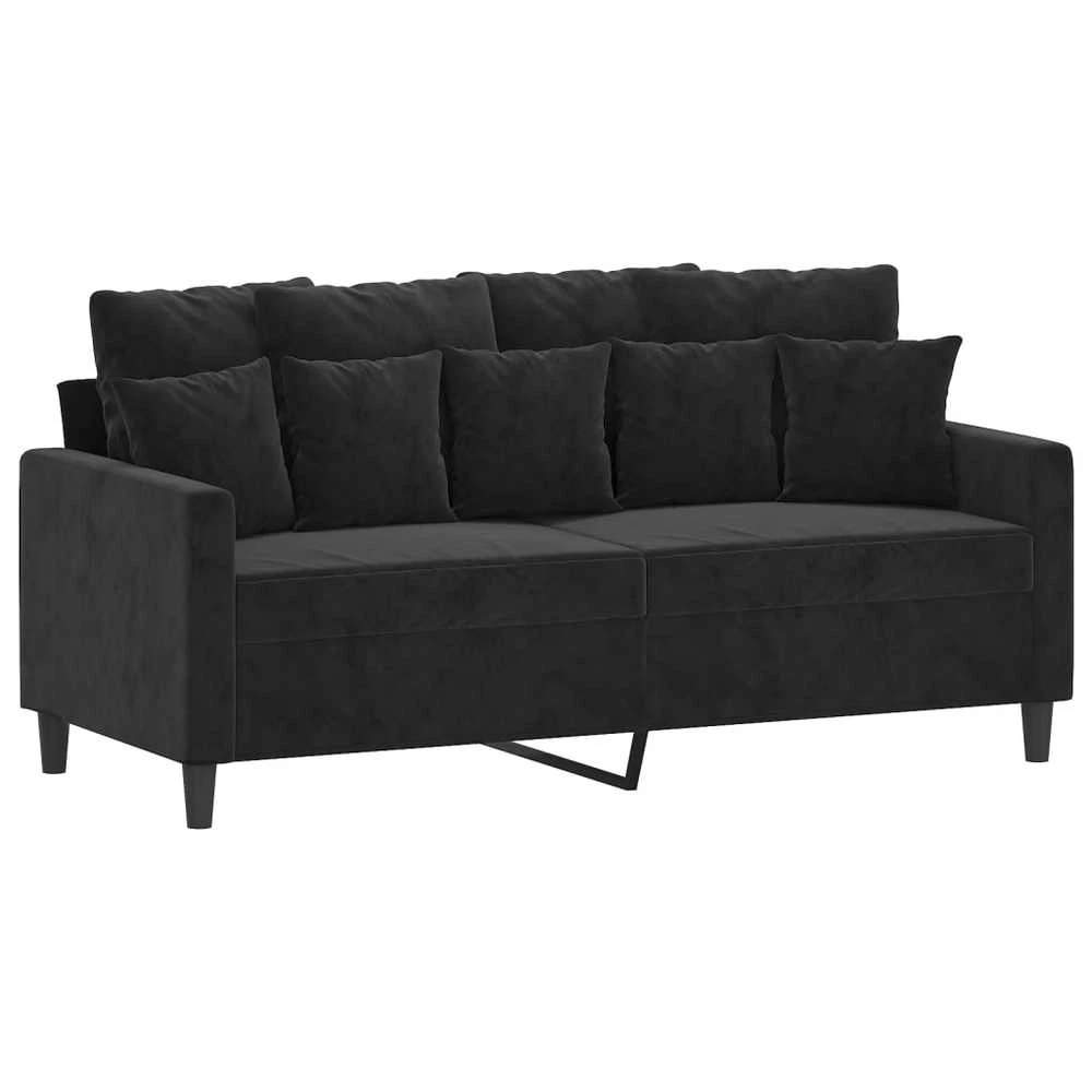 Sofa Sofos komplektas su pagalvėlėmis, 3 dalių, juodas, aksomas