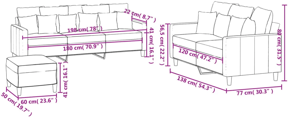 Sofa Sofos komplektas su pagalvėlėmis, 3 dalių, žalias, aksomas