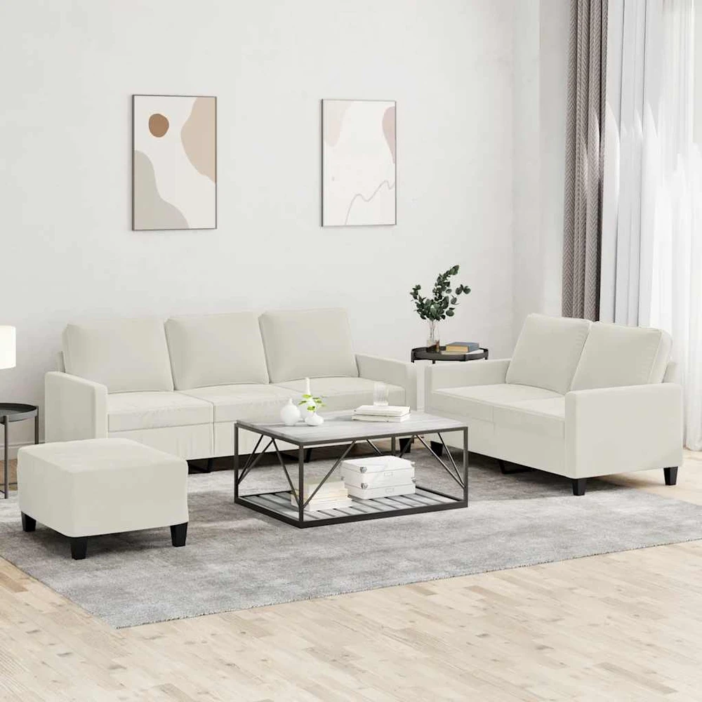 Sofa Sofos komplektas su pagalvėlėmis, 3 dalių, kreminis, aksomas