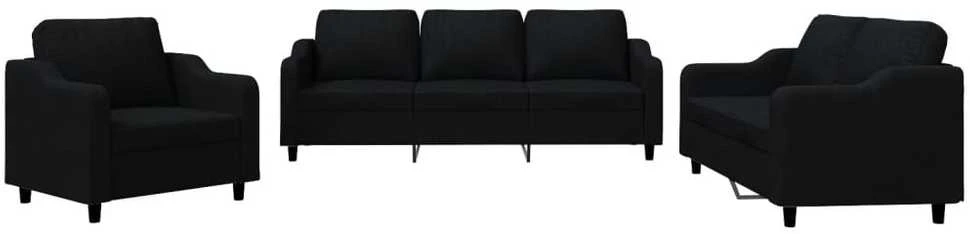 Sofa Sofos komplektas su pagalvėlėmis, 3 dalių, juodas, audinys