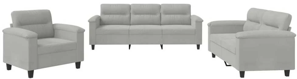 Sofa Sofos komplektas su pagalvėlėmis, 3 dalių, pilkas, audinys