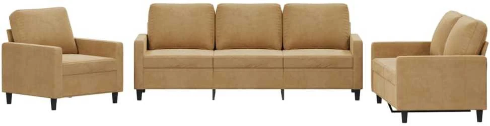 Sofa Sofos komplektas su pagalvėlėmis, 3 dalių, rudas, aksomas