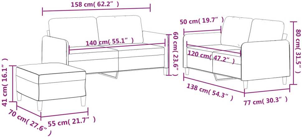 Sofa Sofos komplektas su pagalvėlėmis, 3 dalių, vyno, audinys