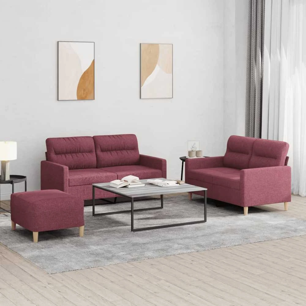 Sofa Sofos komplektas su pagalvėlėmis, 3 dalių, vyno, audinys