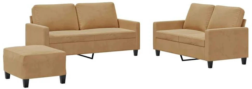 Sofa Sofos komplektas su pagalvėlėmis, 3 dalių, rudas, aksomas