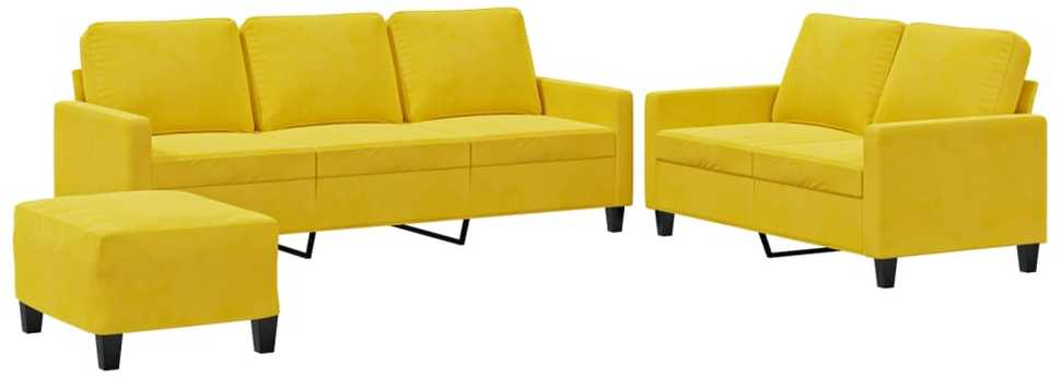 Sofa Sofos komplektas su pagalvėlėmis, 3 dalių, geltonas, aksomas