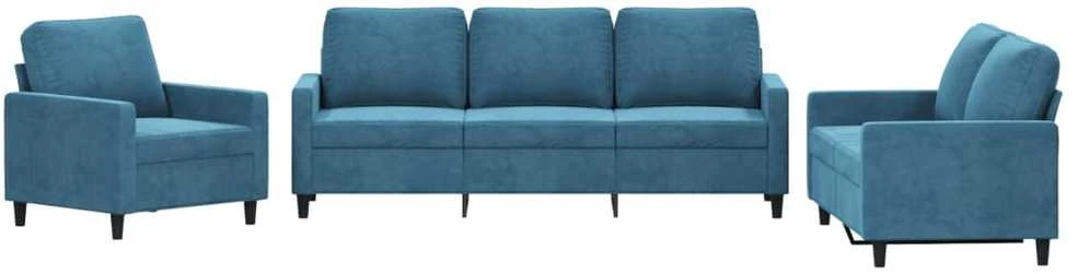 Sofa Sofos komplektas su pagalvėlėmis, 3 dalių, mėlynas, aksomas