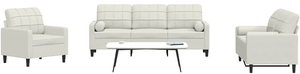 Sofa Sofos komplektas su pagalvėlėmis, 3 dalių, kreminis, aksomas