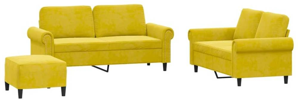 Sofa Sofos komplektas su pagalvėlėmis, 3 dalių, geltonas, aksomas