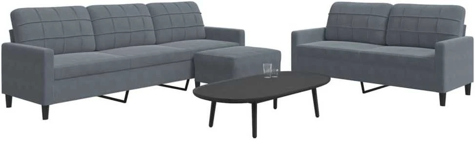 Sofa Sofos komplektas su pagalvėlėmis, 3 dalių, pilkas, aksomas