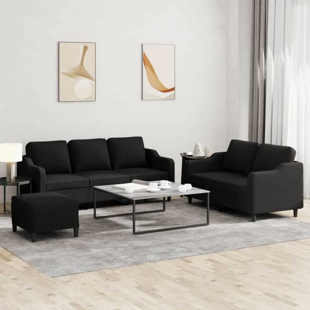 Sofa Sofos komplektas su pagalvėlėmis, 3 dalių, juodas, audinys
