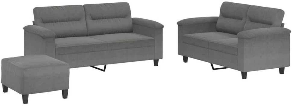 Sofa Sofos komplektas su pagalvėlėmis, 3 dalių, pilkas, audinys