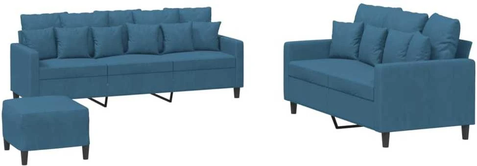 Sofa Sofos komplektas su pagalvėlėmis, 3 dalių, mėlynas, aksomas