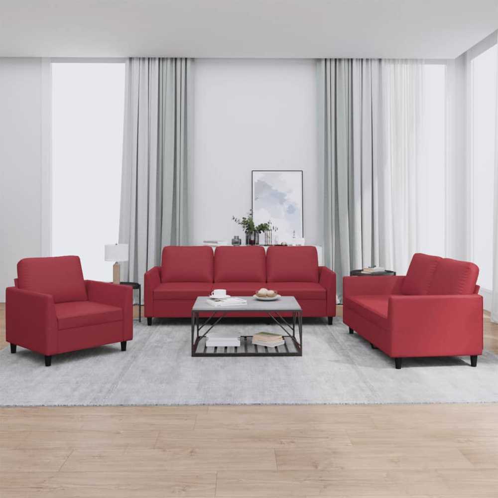 Sofa Sofos komplektas su pagalvėlėmis, 3 dalių, vyno, dirbtinė oda