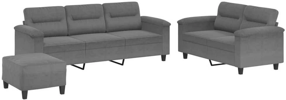 Sofa Sofos komplektas su pagalvėlėmis, 3 dalių, pilkas, audinys