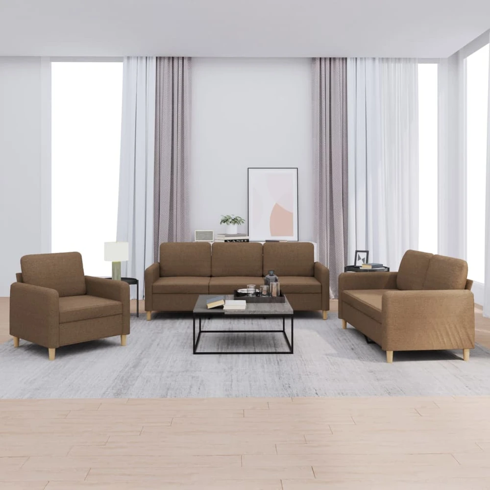Sofa Sofos komplektas su pagalvėlėmis, 3 dalių, rudas, audinys