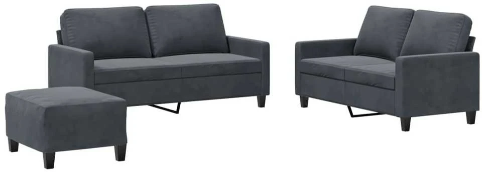 Sofa Sofos komplektas su pagalvėlėmis, 3 dalių, pilkas, aksomas