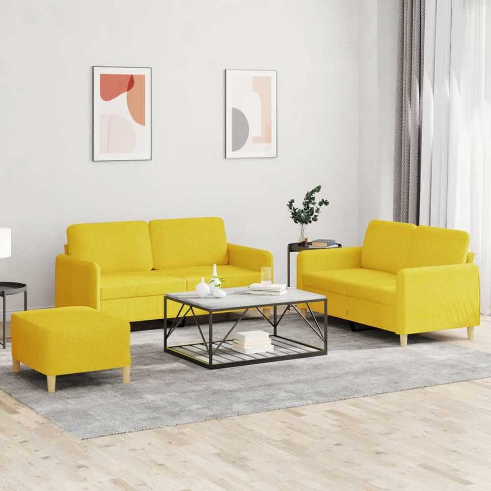 Sofa Sofos komplektas su pagalvėlėmis, 3 dalių, geltonas, audinys