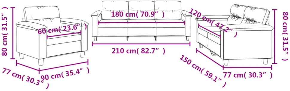Sofa Sofos komplektas su pagalvėlėmis, 3 dalių, pilkas, audinys
