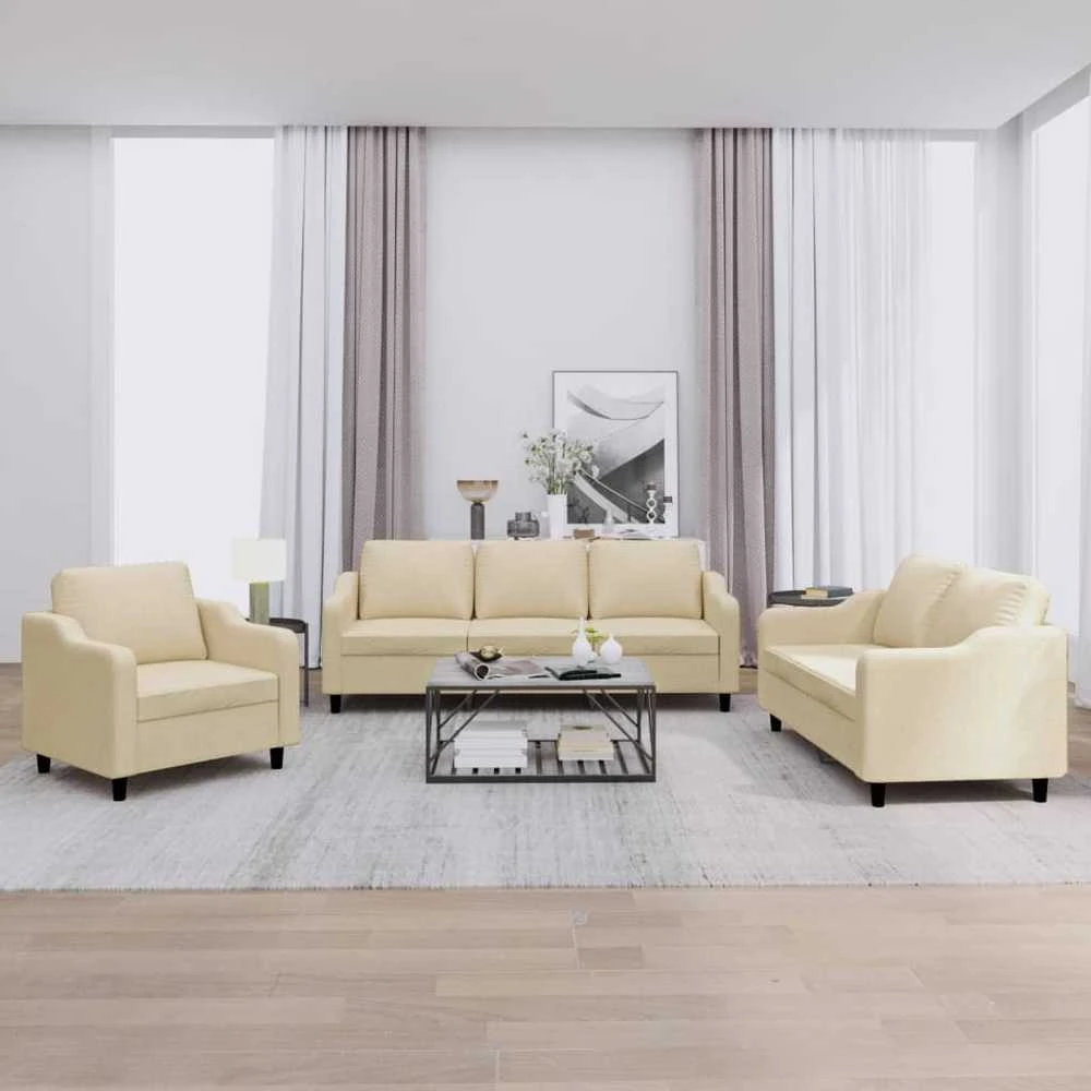Sofa Sofos komplektas su pagalvėlėmis, 3 dalių, kreminis, audinys