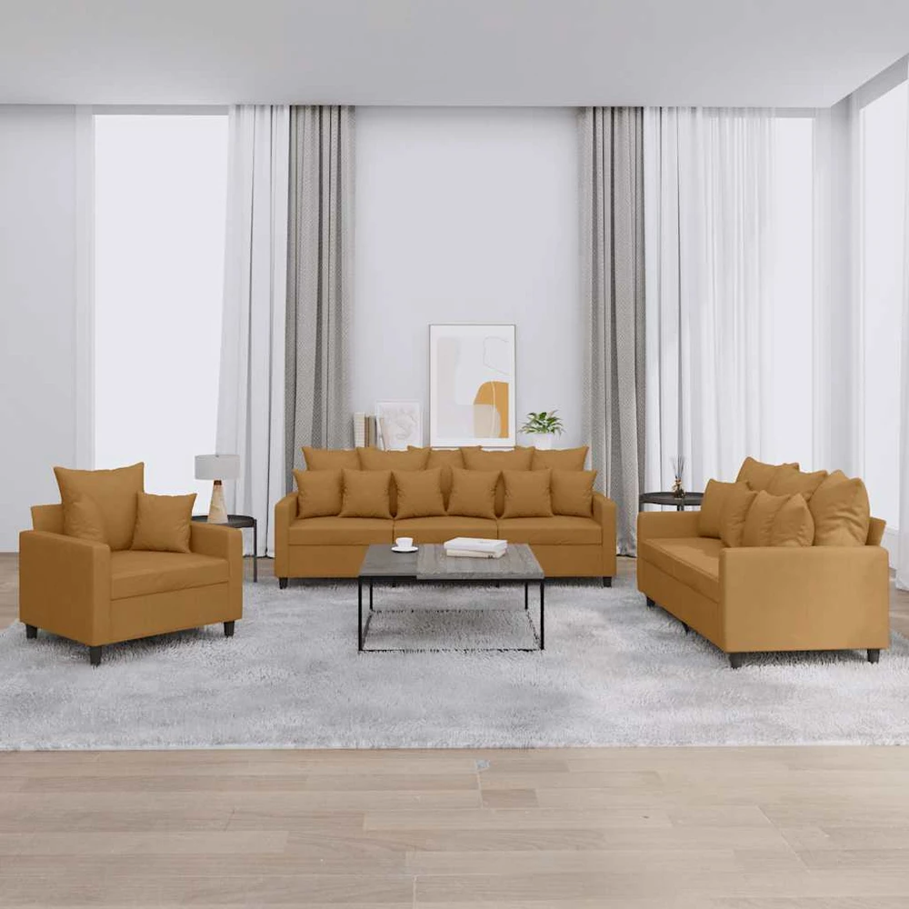 Sofa Sofos komplektas su pagalvėlėmis, 3 dalių, rudas, aksomas
