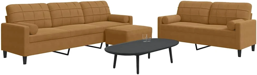 Sofa Sofos komplektas su pagalvėlėmis, 3 dalių, rudas, aksomas