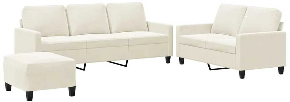 Sofa Sofos komplektas su pagalvėlėmis, 3 dalių, kreminis, aksomas