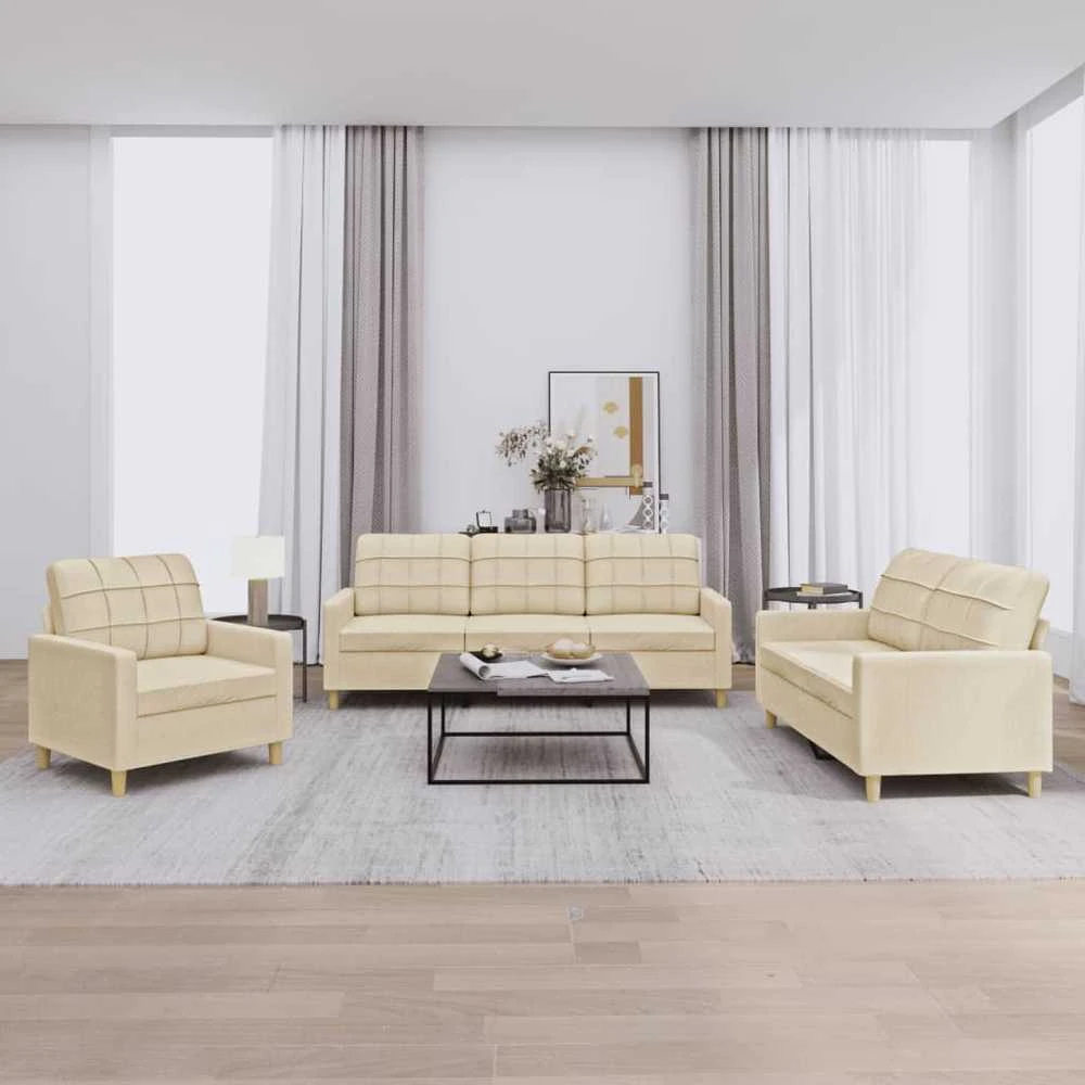 Sofa Sofos komplektas su pagalvėlėmis, 3 dalių, kreminis, audinys