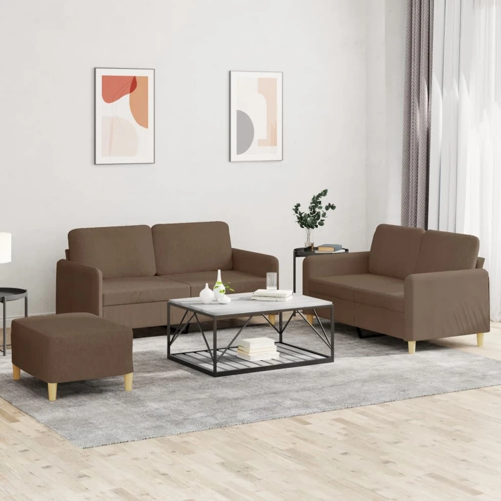 Sofa Sofos komplektas su pagalvėlėmis, 3 dalių, rudas, audinys
